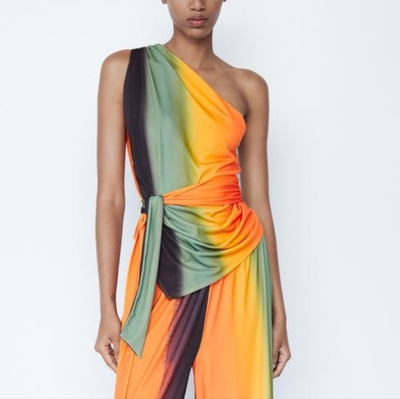 Zara Tops - Zara Orange and Green Color-Block Top